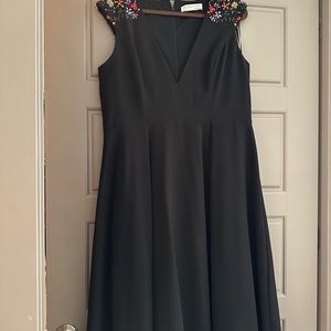 Mac Duggal Black Midi Dress with Floral Embellishments